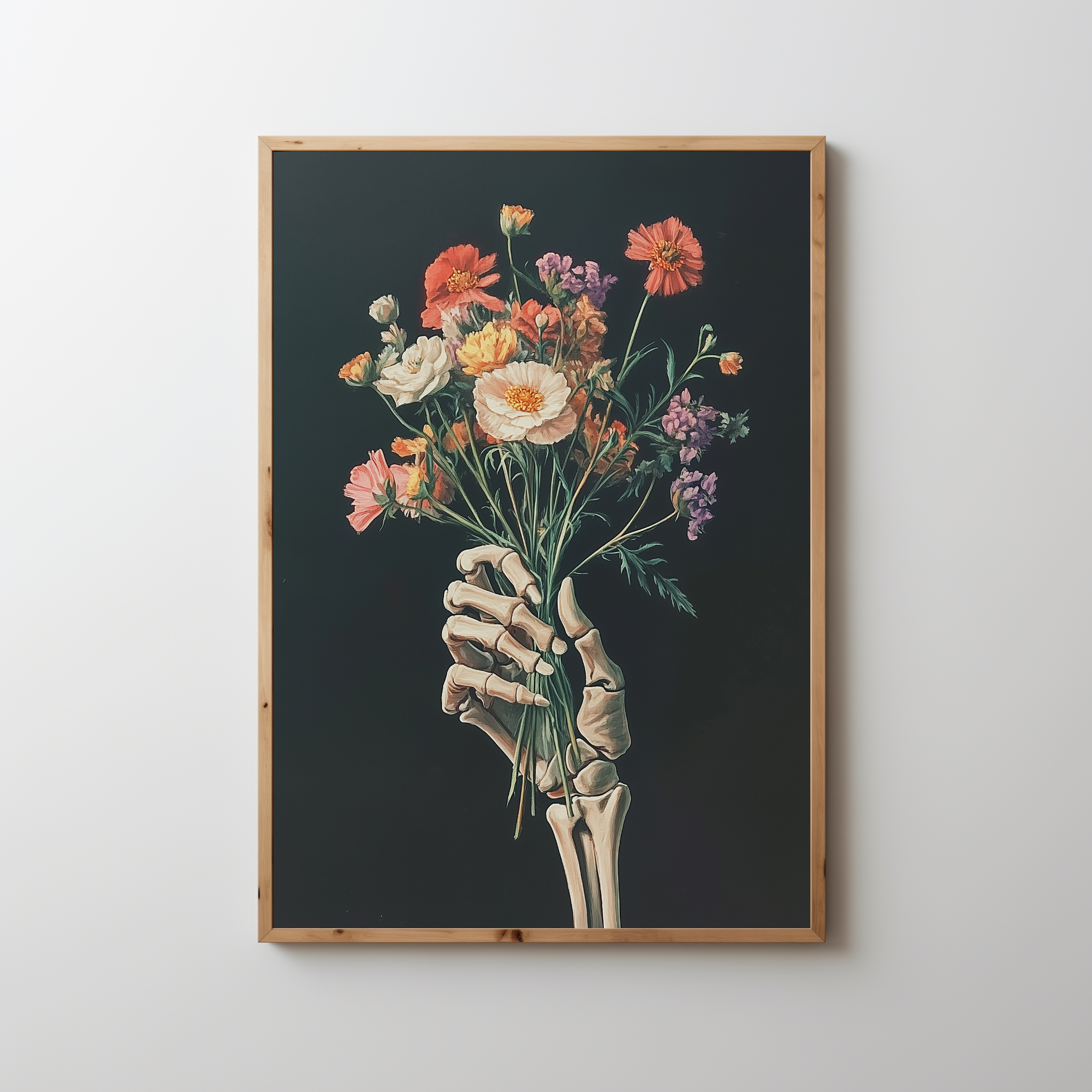 Skeleton with bouquet painting - Digital Halloween Art.