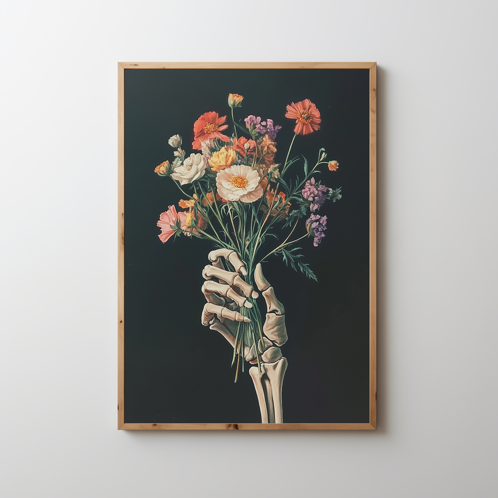Skeleton with bouquet painting - Digital Halloween Art.