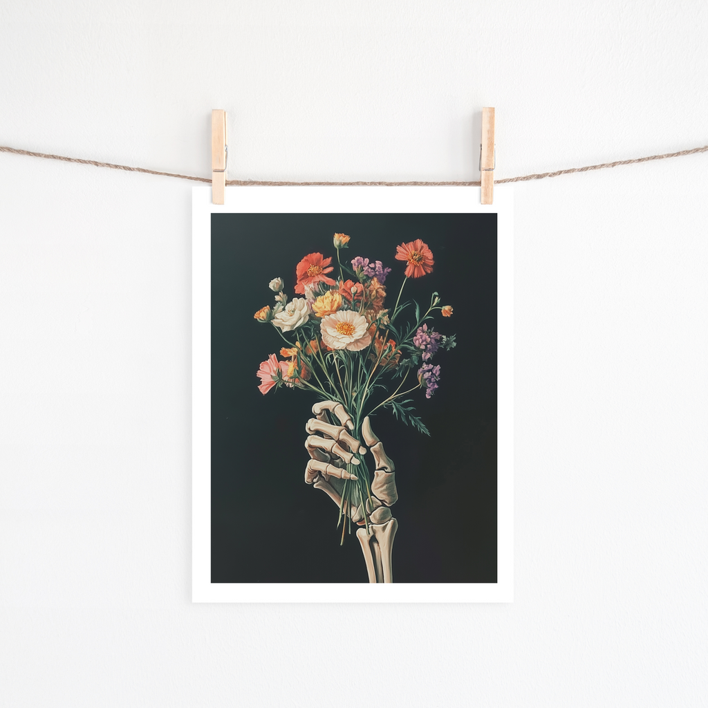 Skeleton with bouquet painting - Digital Halloween Art.