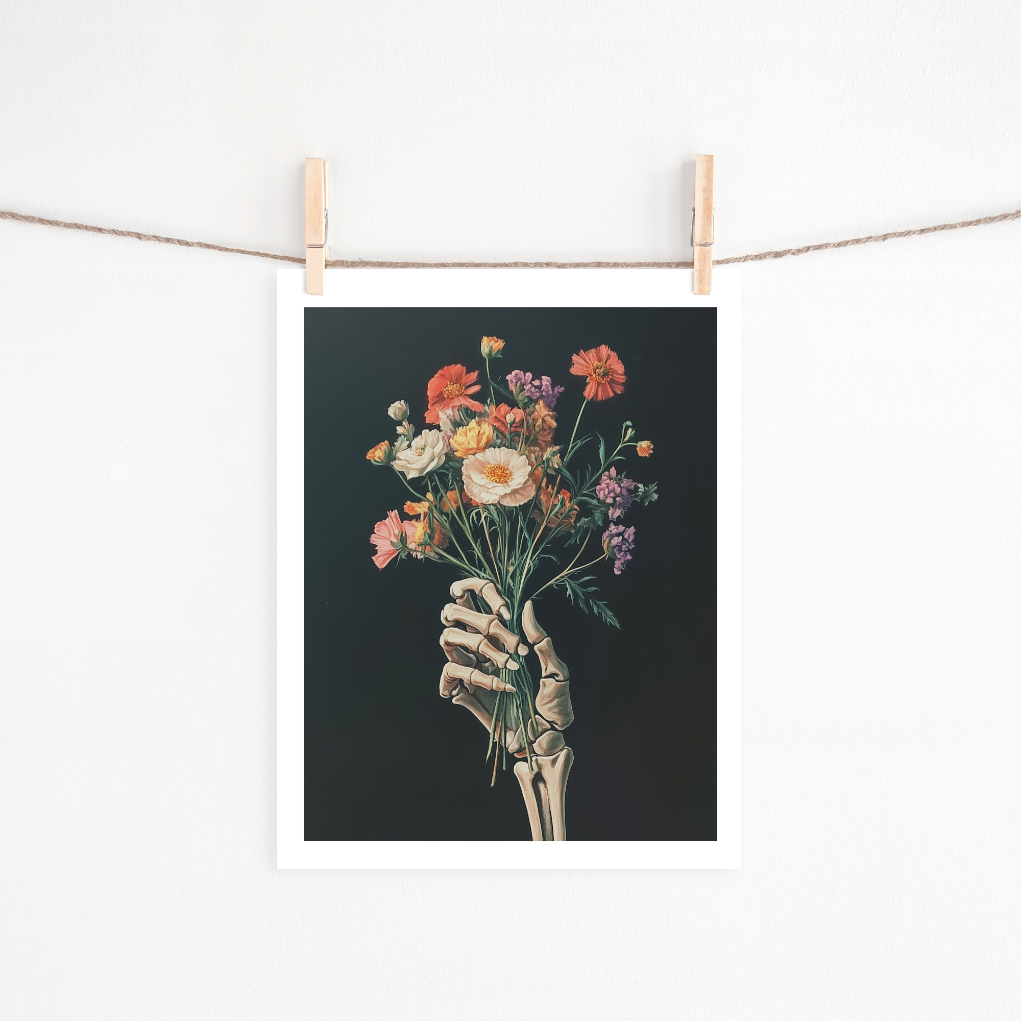 Skeleton with bouquet painting - Digital Halloween Art.